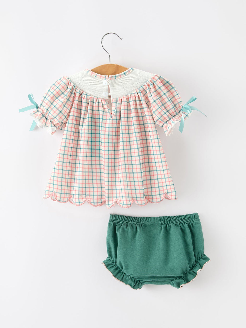 Girls Christmas Plaid Smocked Bloomers Set with Tree Embroidery