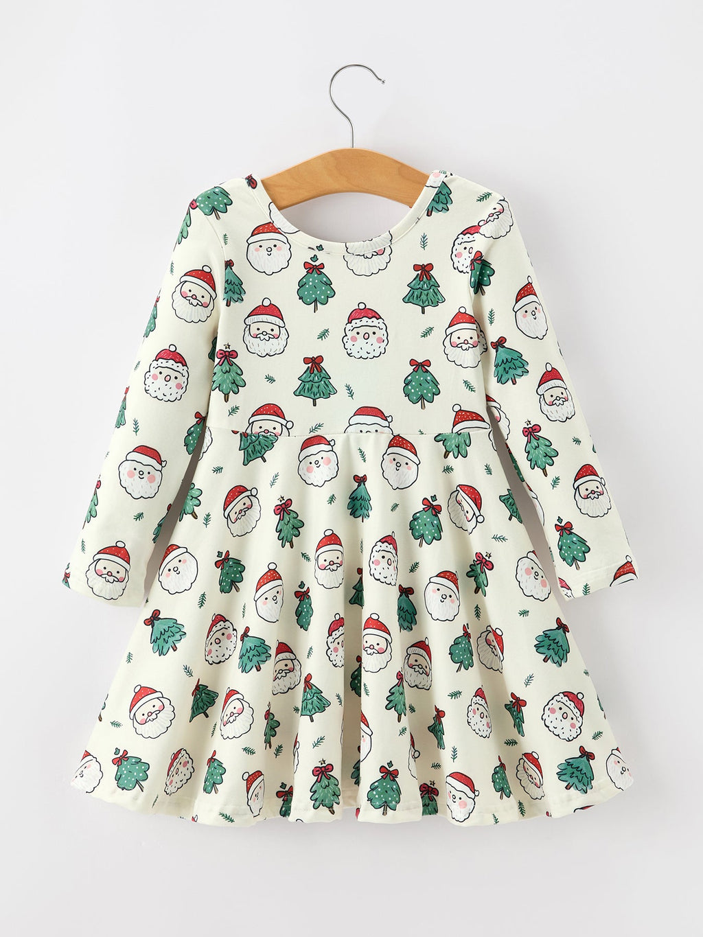 Girls Santa & Christmas Tree Print Twirl Dress