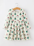 Girls Santa & Christmas Tree Print Twirl Dress