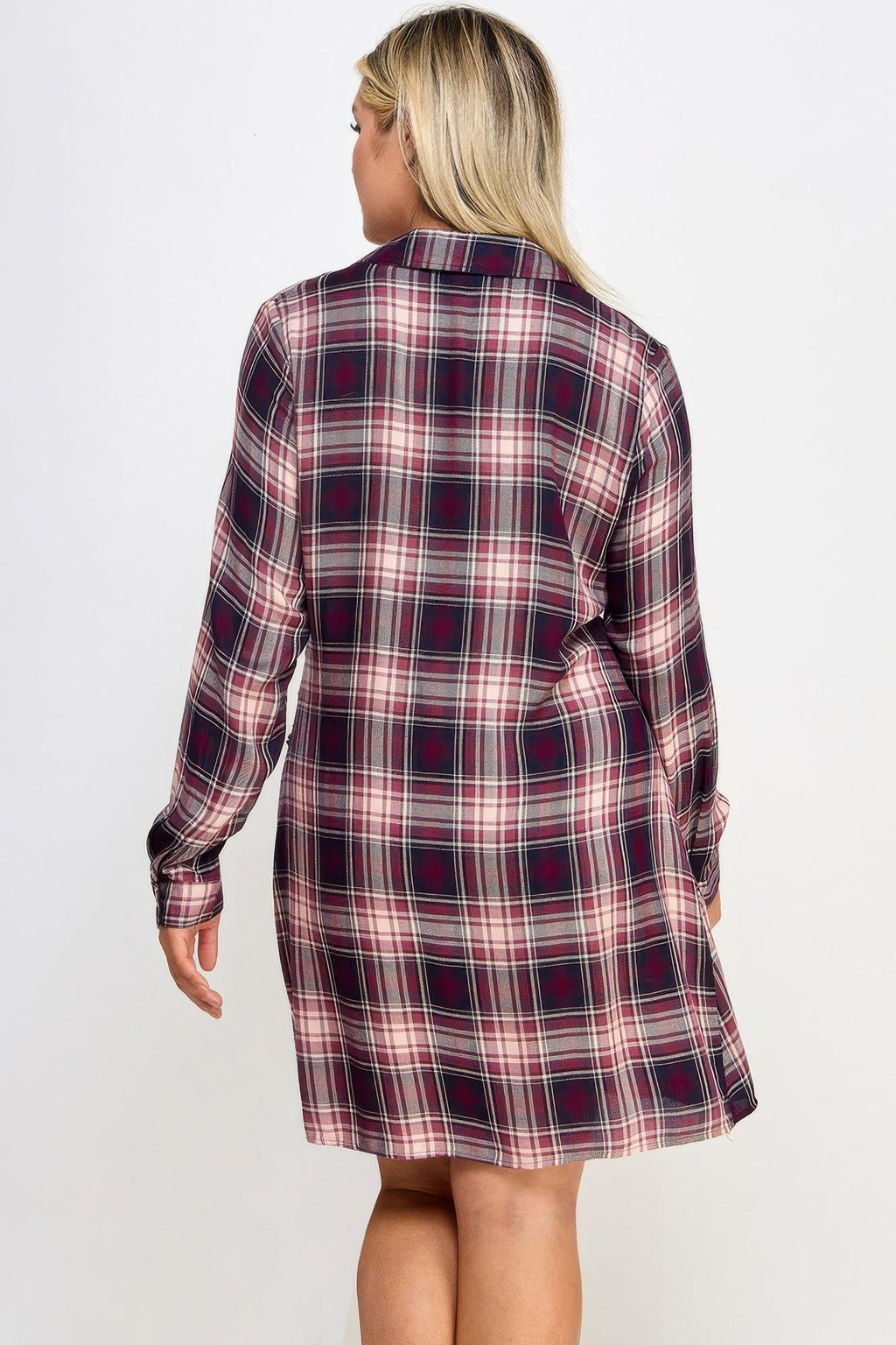 Long Sleeve Plaid Side Tie Dress