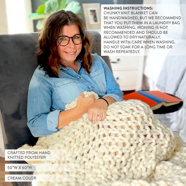 Soft Chunky Knitted Cream Throw Blanket