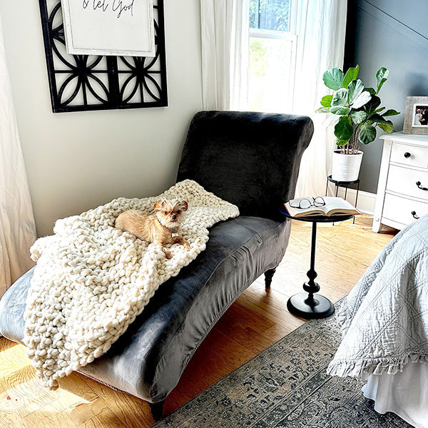 Soft Chunky Knitted Cream Throw Blanket