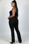 Ultra-fine Ribbed Slit Tube Top & High-waist Flare Pants Set