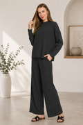 Black Ribbed Viscose Sweater & Wide Leg Pant Set by Zenana